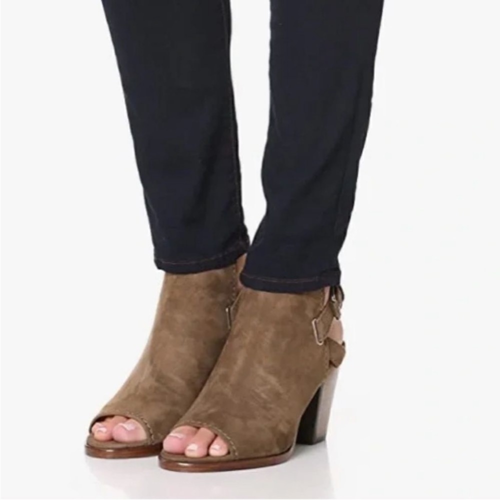 Frye Dani Shield Suede Wood Brown Open Toe Bootie Heel Sling Sandal Size 8 - Picture 12 of 12